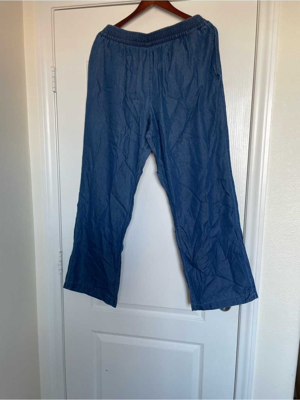 Women's Blue Elastic-Waist Wide-Leg Pants